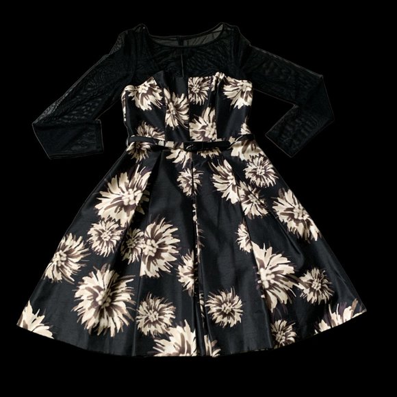 Eliza J 4 Evening Party Dress Floral Satin Corset Style Long Mesh Sleeves 67D - Picture 2 of 11